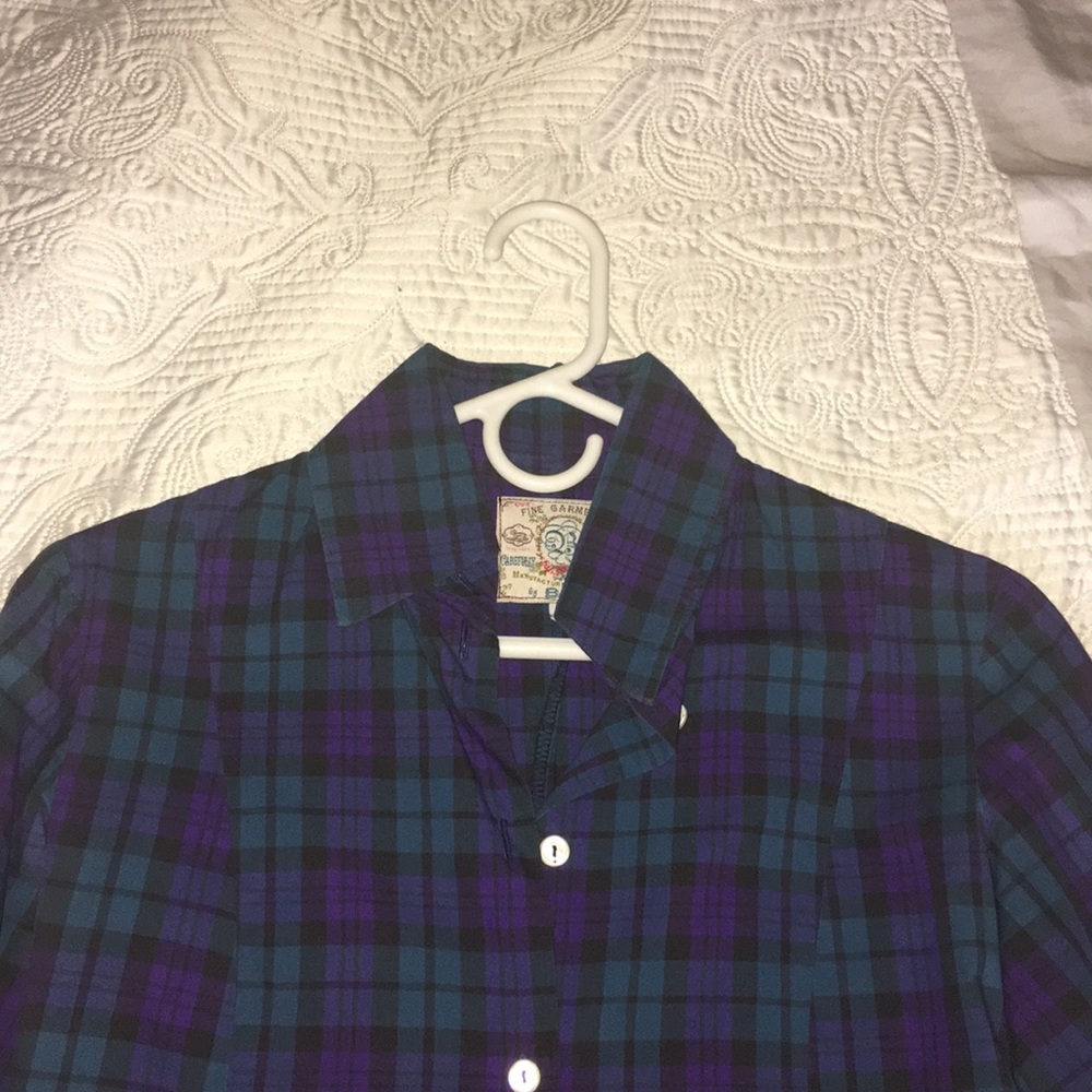 Plaid shirt with pleated bell sleeves